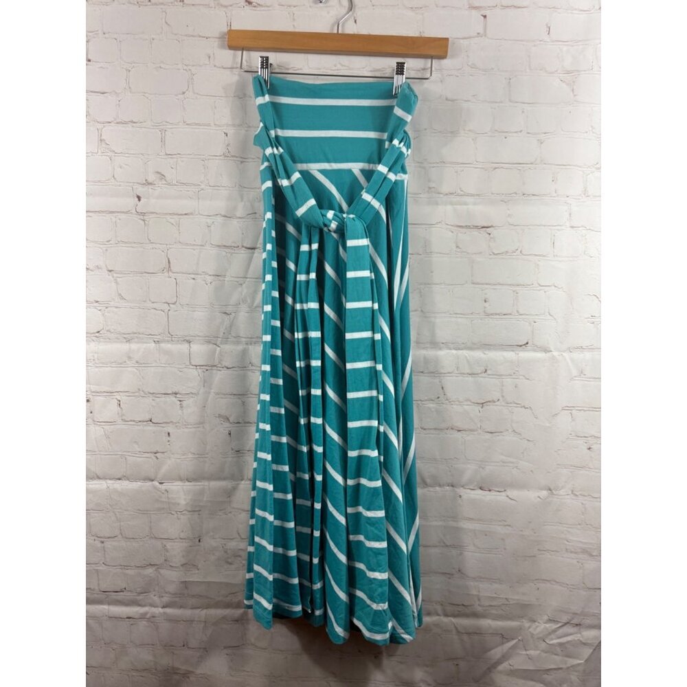 Cato Maxi Skirt Womens Size Medium Aqua Blue White Stripes Stretchy Pull On